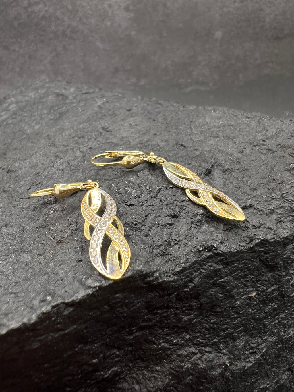 Damen Ohrringe • 585 Gold • Bicolor • Zirkonia • Elegante Infinity Form • Brisurverschluss