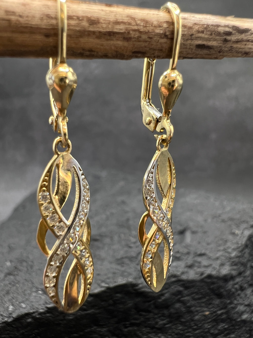 Damen Ohrringe • 585 Gold • Bicolor • Zirkonia • Elegante Infinity Form • Brisurverschluss