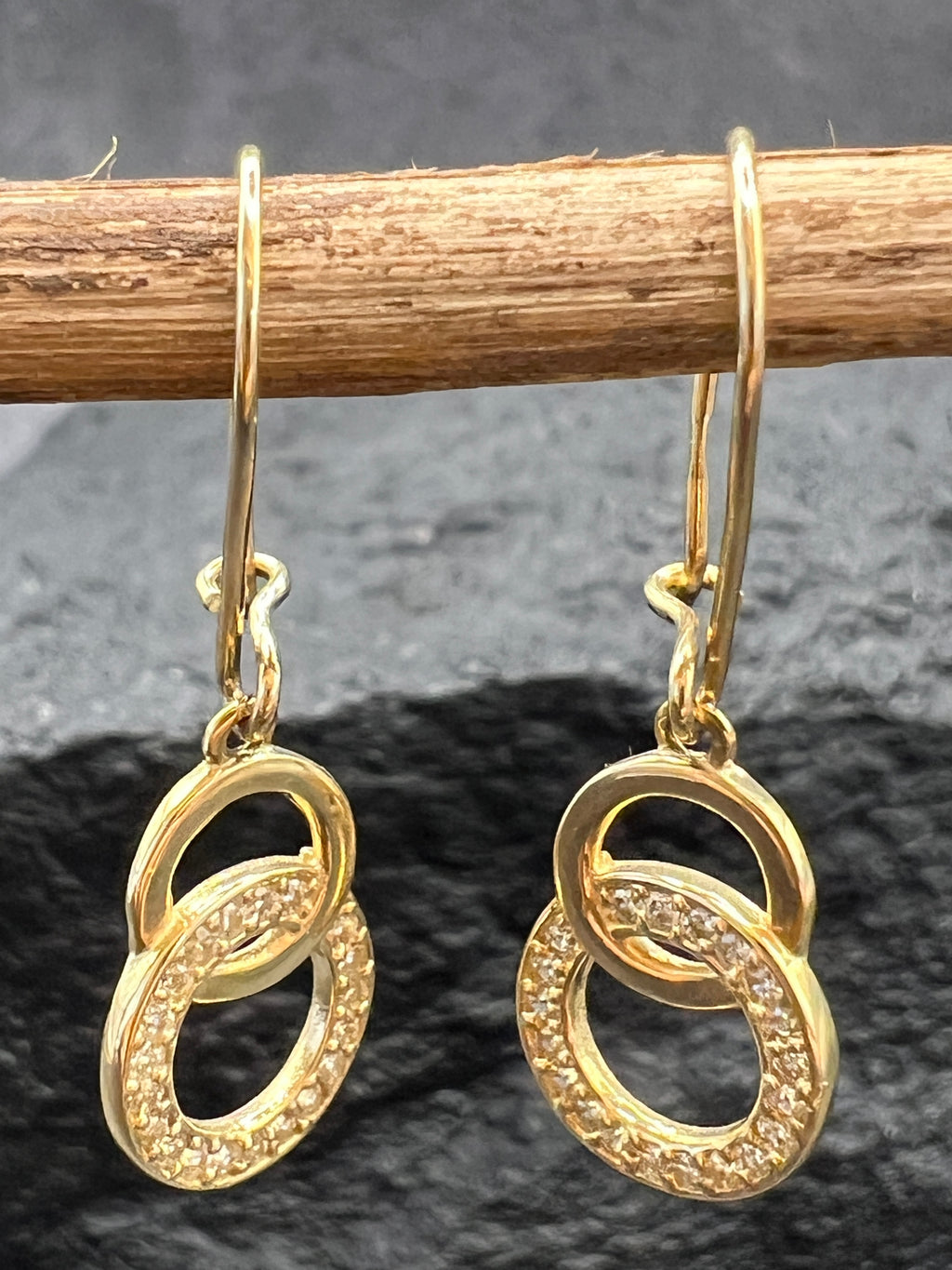 Damen Ohrhänger 585 Gelbgold · Zwei Kreise · Zirkonia · Elegante Brisur
