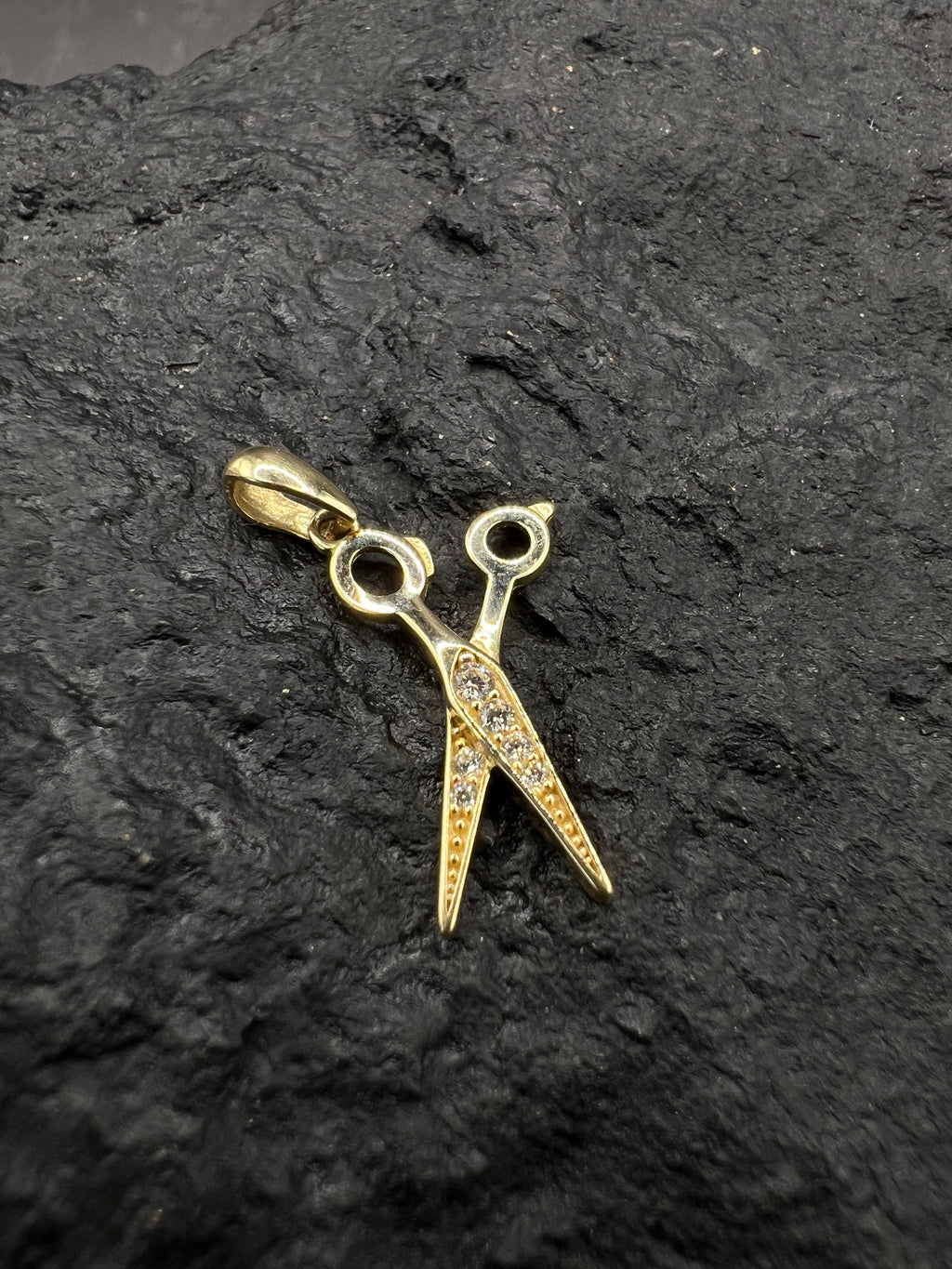 Anhänger Friseurschere mit Zirkonia · 585 Gold · Gelbgold · Unisex