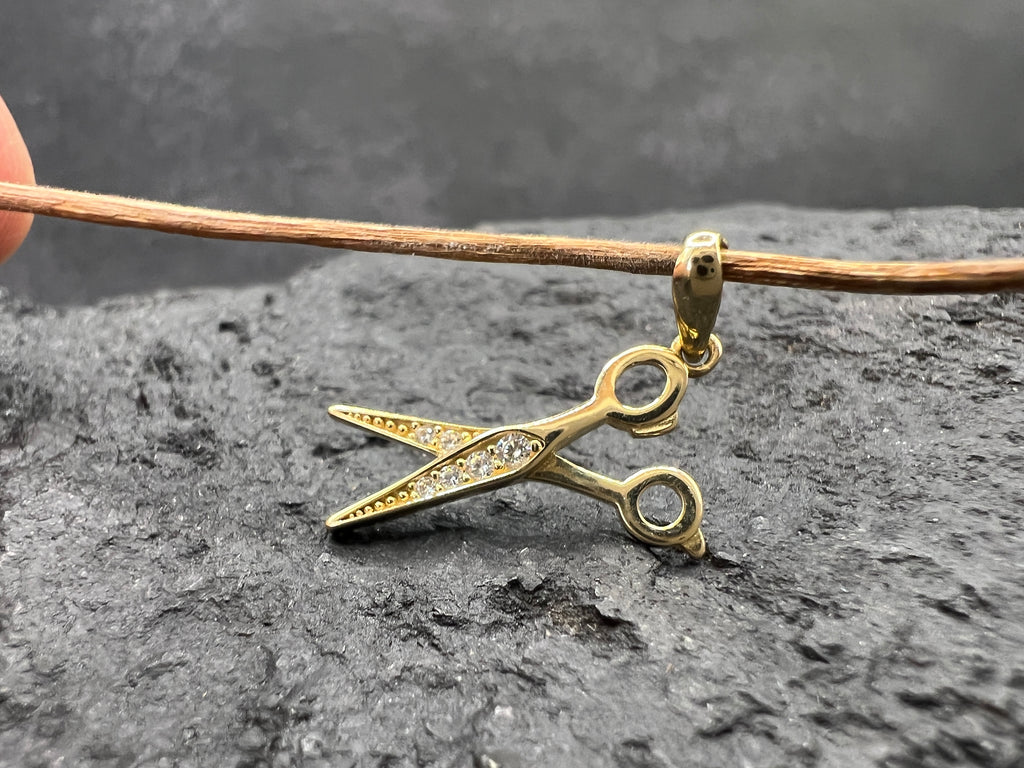 Anhänger Friseurschere mit Zirkonia · 585 Gold · Gelbgold · Unisex