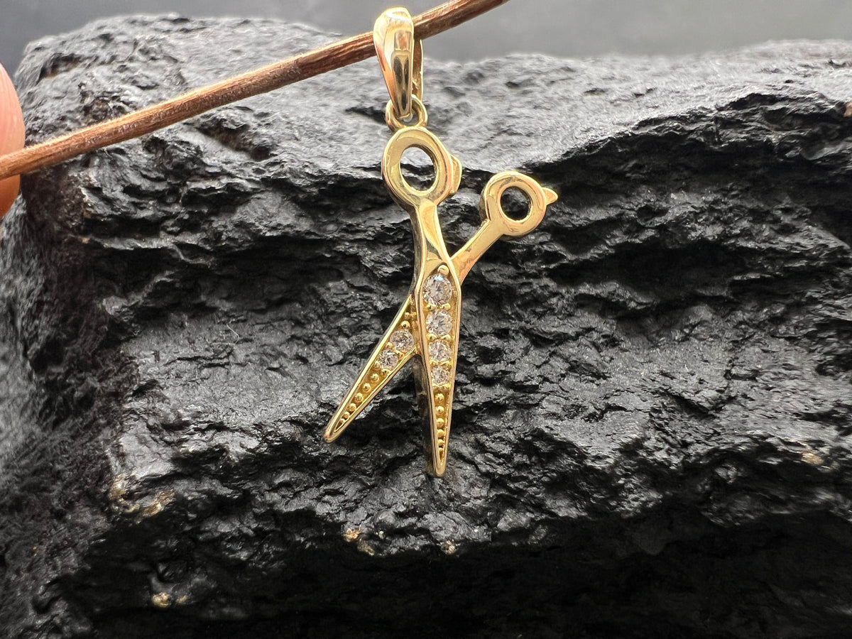 Anhänger Friseurschere mit Zirkonia · 585 Gold · Gelbgold · Unisex