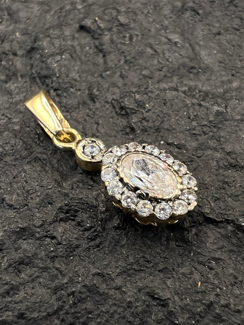 585 Gold Anhänger Vintage Flower Gelbgold • ovaler Zirkonia • 14 Karat