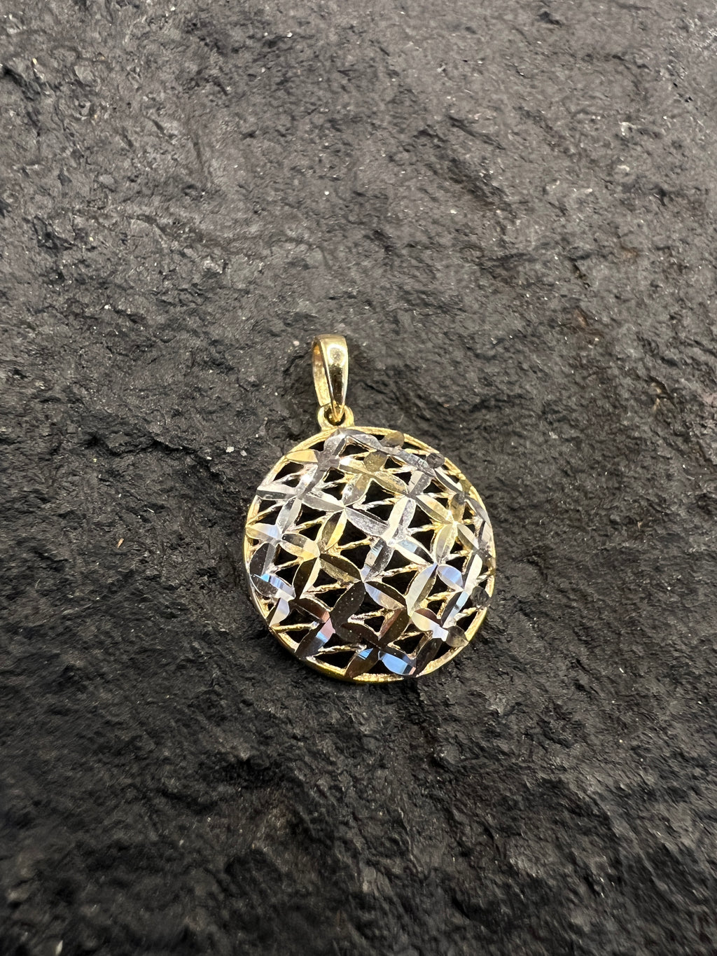 585 Gold Anhänger Bicolor Gelbgold Weißgold • Durchbrochenes Blumen-Design • 14 Karat