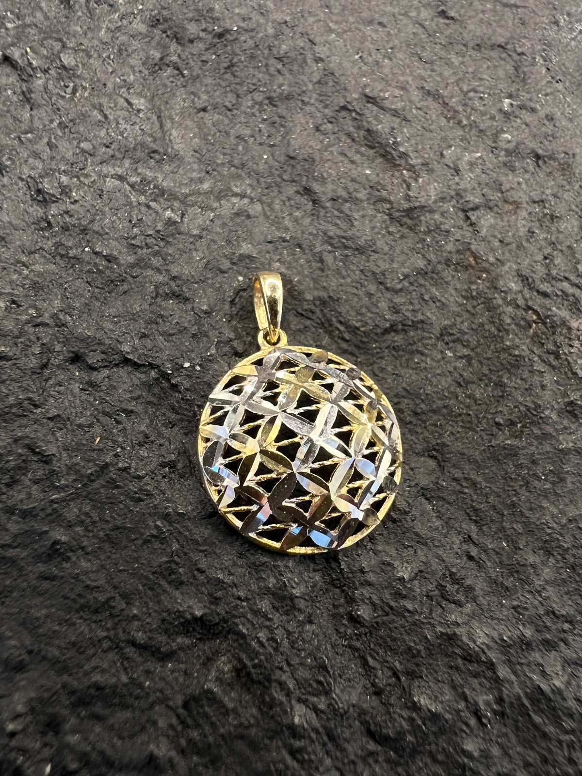 585 Gold Anhänger Bicolor Gelbgold Weißgold • Durchbrochenes Blumen-Design • 14 Karat