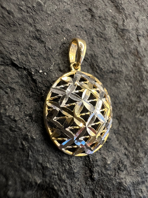585 Gold Anhänger Bicolor Gelbgold Weißgold • Durchbrochenes Blumen-Design • 14 Karat