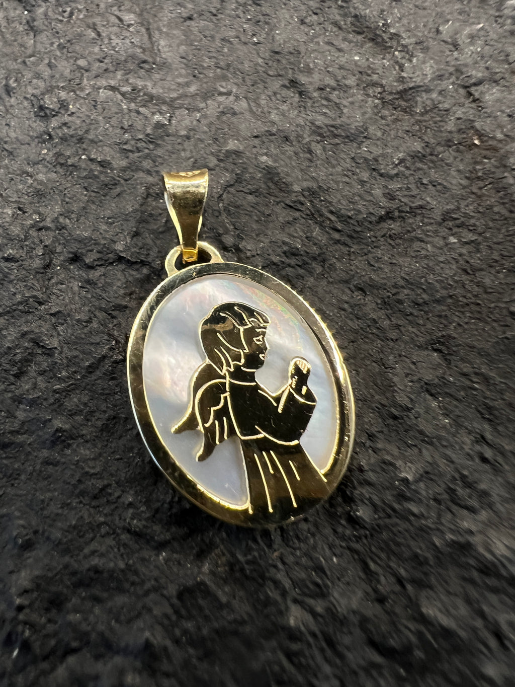 585 Gold Anhänger • Schutzengel mit Perlmutt • 14 Karat • Gelbgold • Unisex