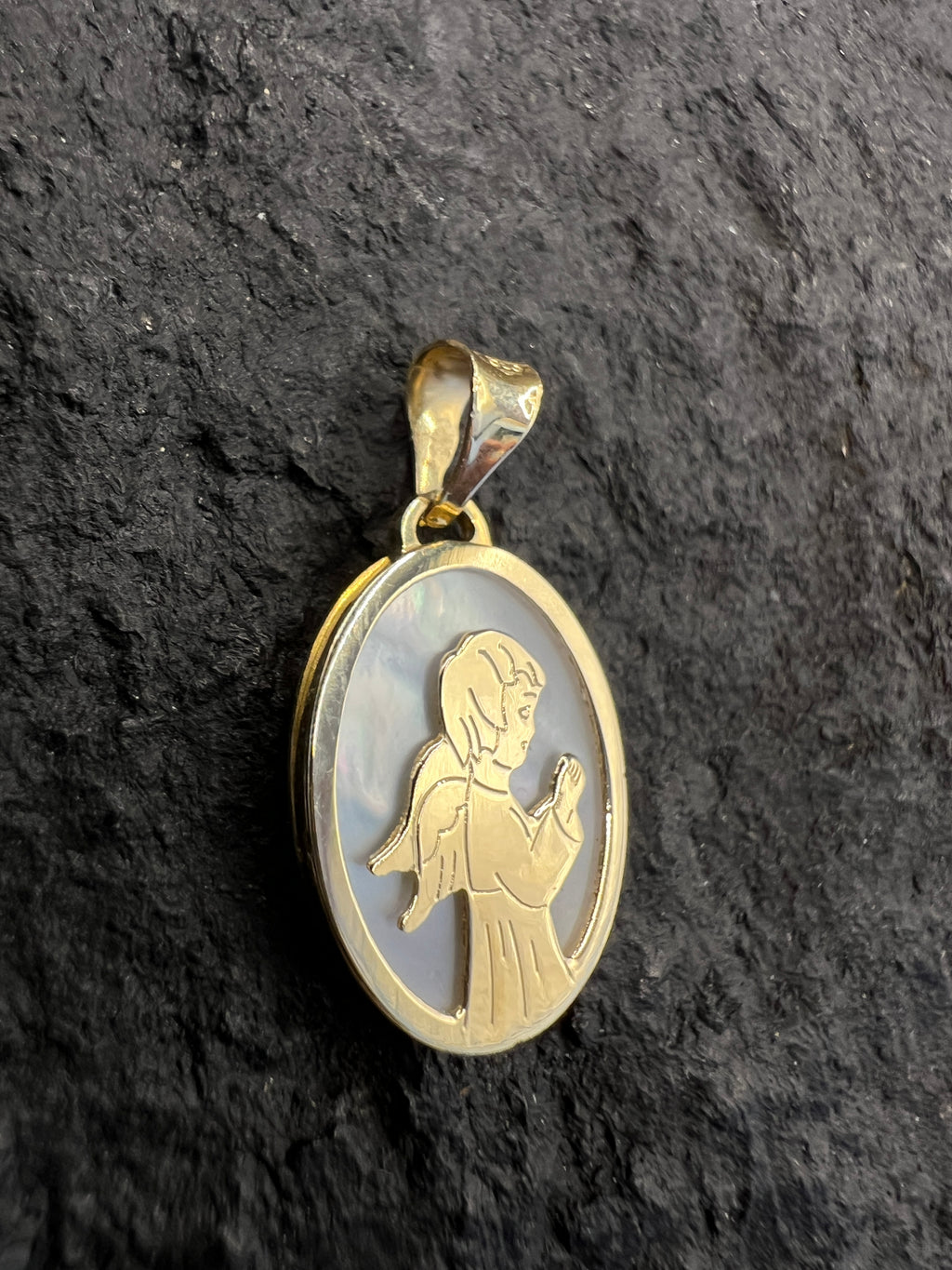 585 Gold Anhänger • Schutzengel mit Perlmutt • 14 Karat • Gelbgold • Unisex