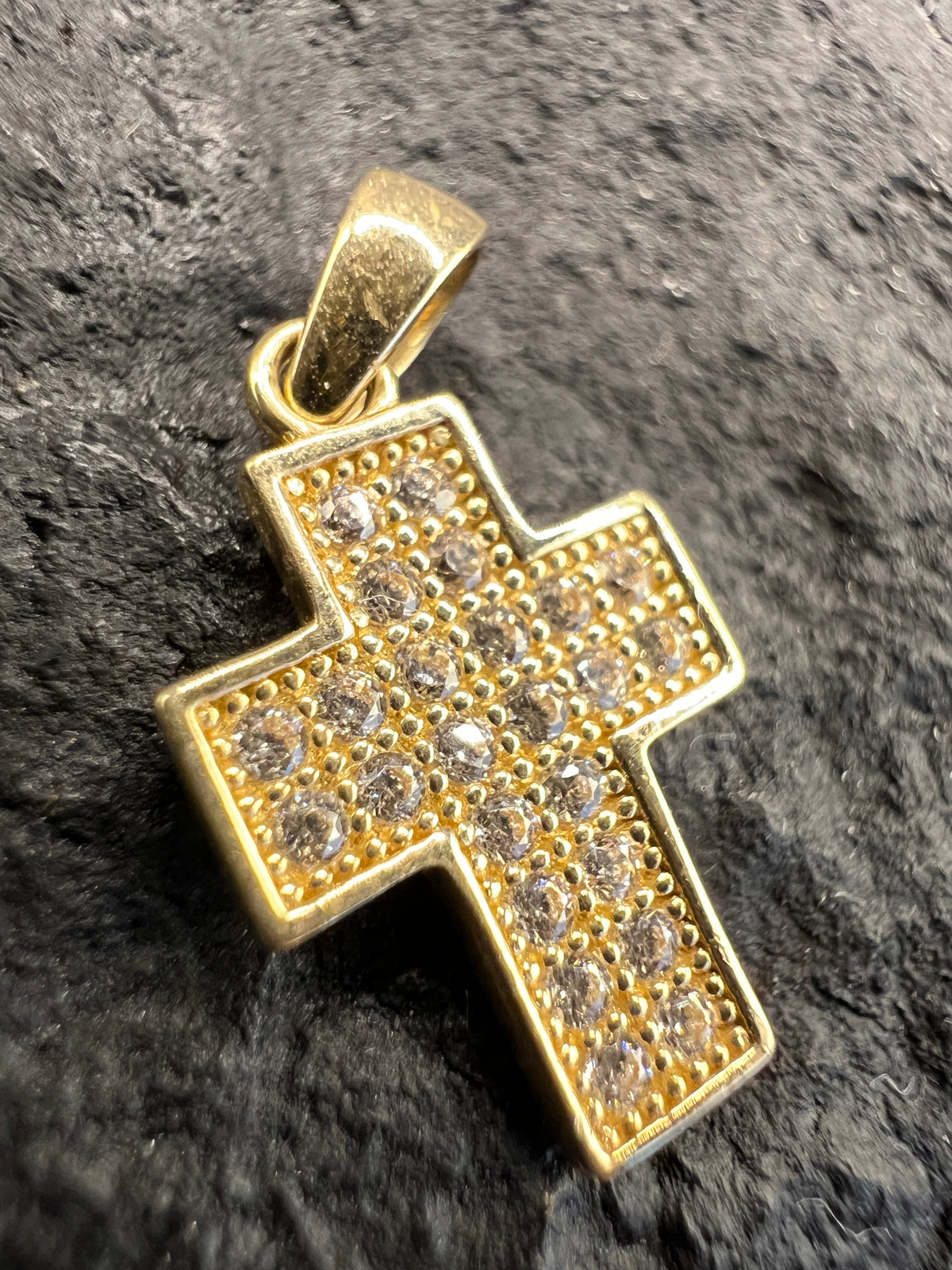 585 Gold Kreuz Anhänger • Gelbgold • weiße Zirkonia • unisex
