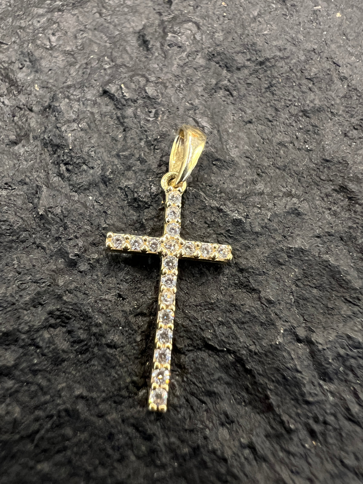 585 Gold Kreuz Anhänger • Gelbgold • weiße Zirkonia • unisex