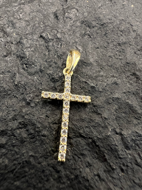 585 Gold Kreuz Anhänger • Gelbgold • weiße Zirkonia • unisex