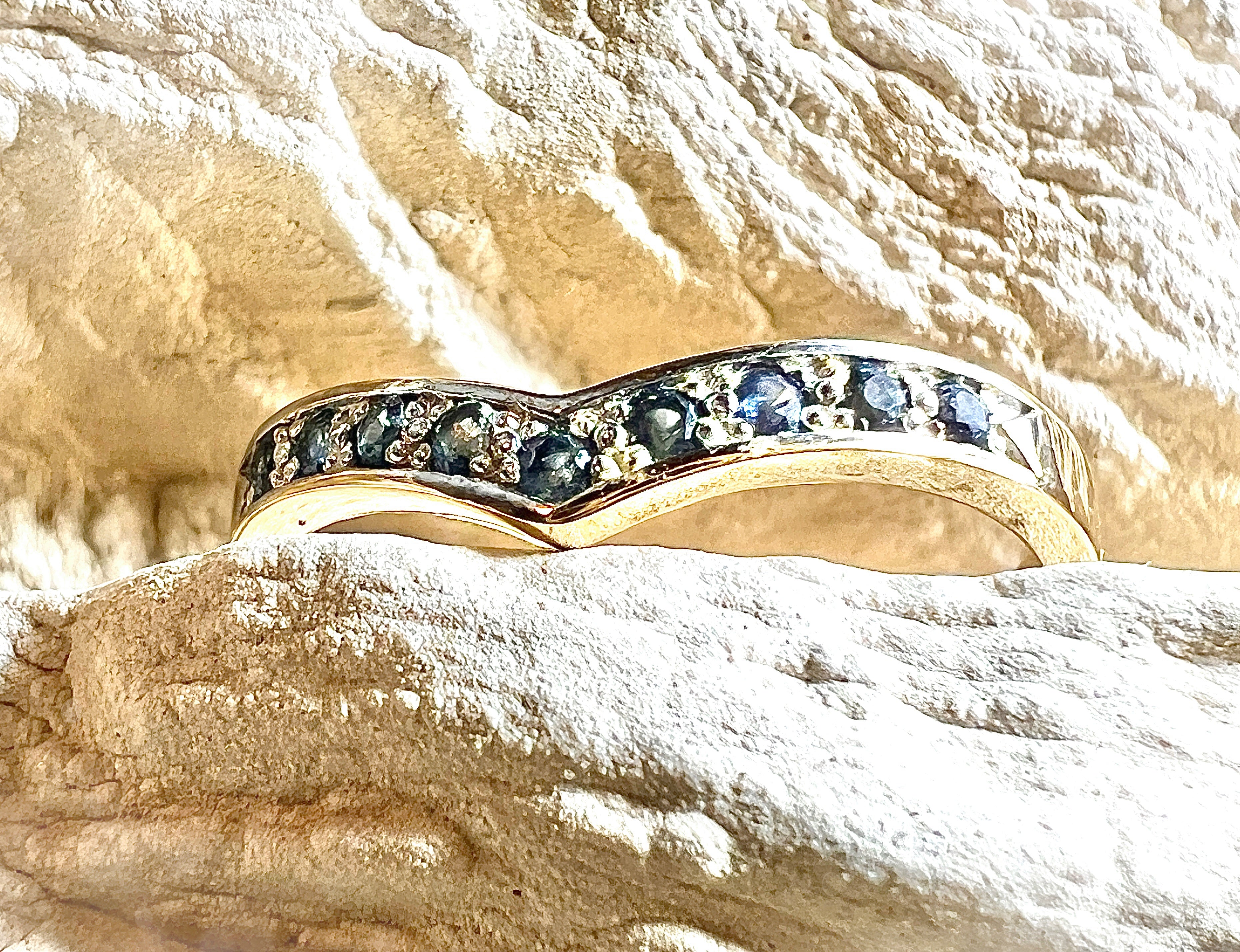 Luxus-Unikat Saphirring „Ocean Wave“  – 585er Gold - Nr. 53 (13) - UNIKAT