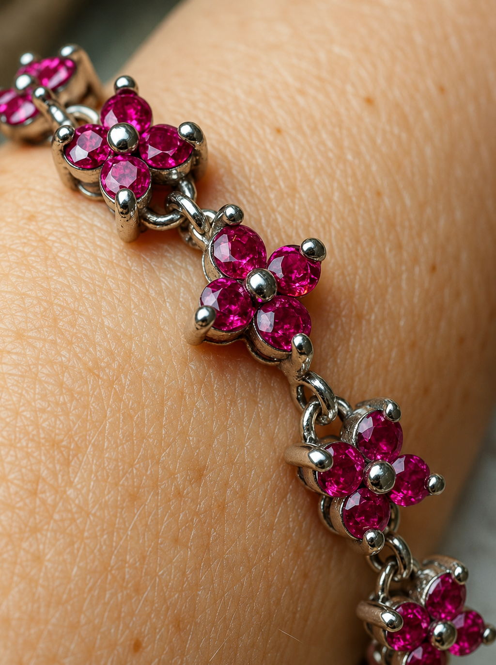 "Flower-Power" Collier oder Armband - 925 Sterling Silber - magenta Zirkonia