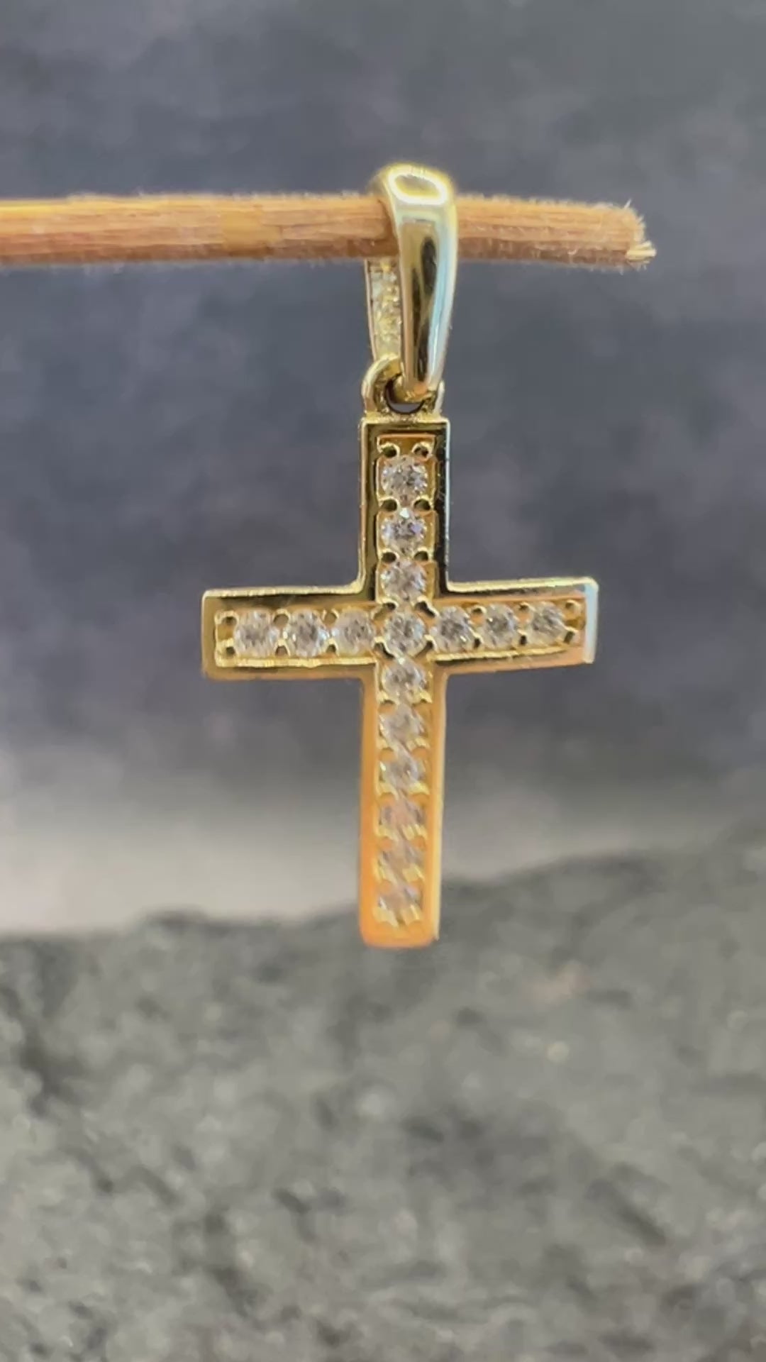 585 Gold Kreuz Anhänger • Gelbgold • weiße Zirkonia • unisex
